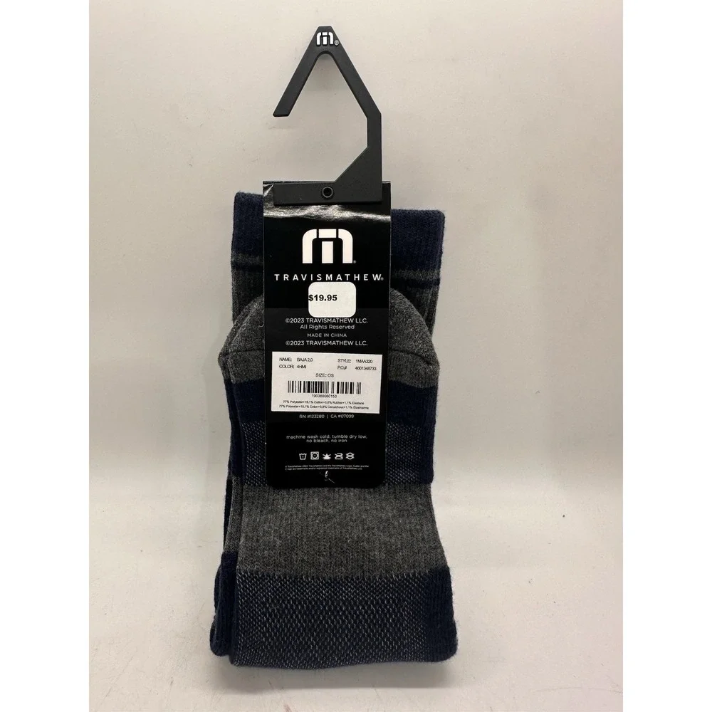 TravisMathew Baja 2.0 Premium Performance Crew Socks Navy Gray OS NWT